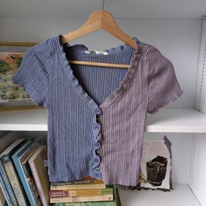 Bluenotes Girl's Cropped Cardigan Ribbed Short Sleeve Blue Purple Medium